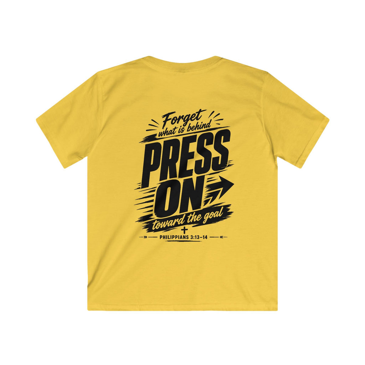 YOUTH "PRESS ON" Philippians 3:13–14 Tshirt (Gildan 64000y)