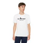 Youth "All the way" Matthew 10:38-39  Christian Motivational Shirt (Sport Tek) Black letters