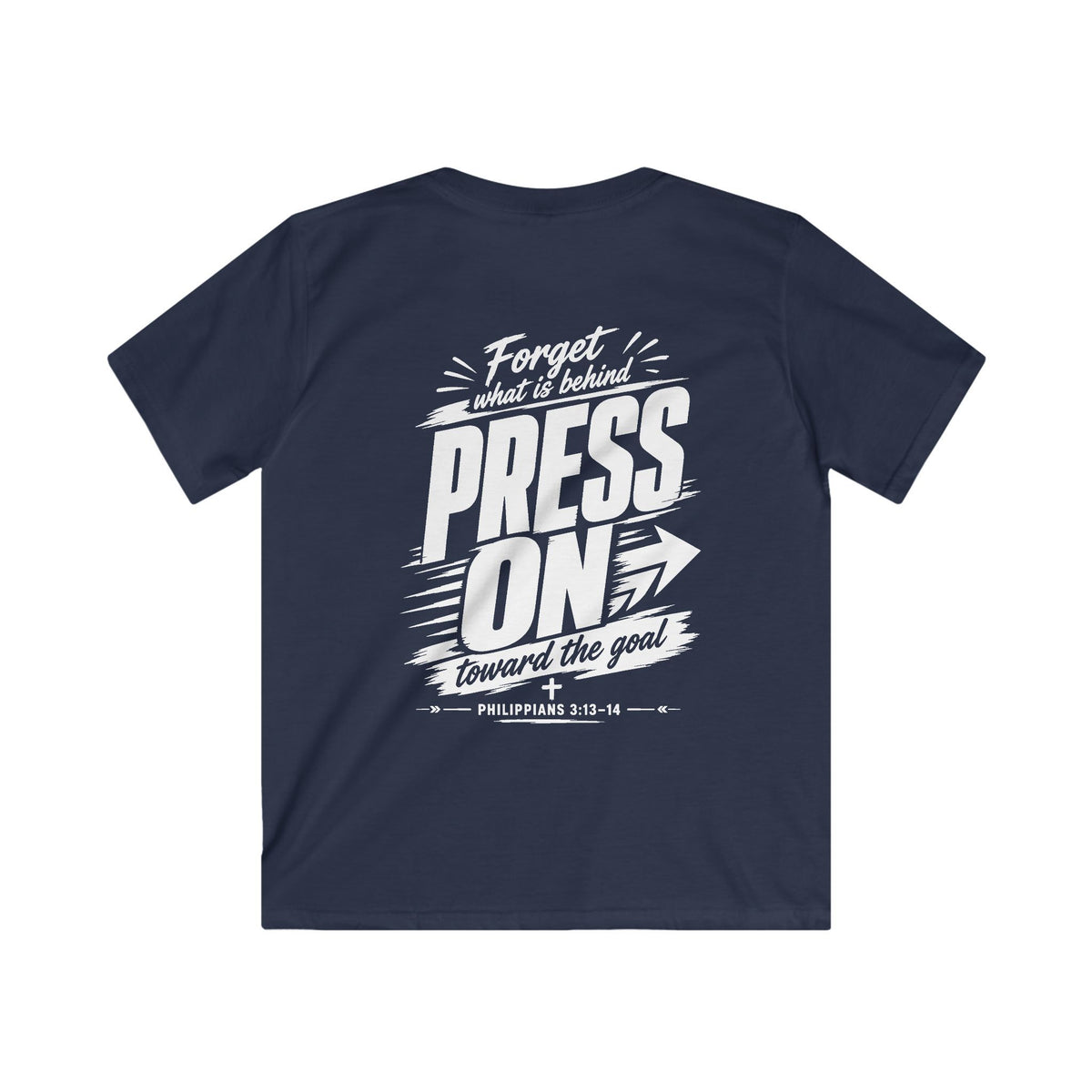 YOUTH "PRESS ON" Philippians 3:13–14 Tshirt (Gildan 64000y)