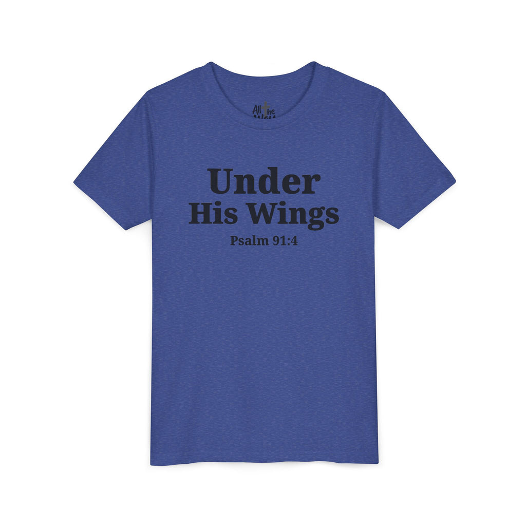 Youth Tee — "Under His Wings" Psalm 91:4 Faith T‑Shirt (Bella Canva 3001Y)
