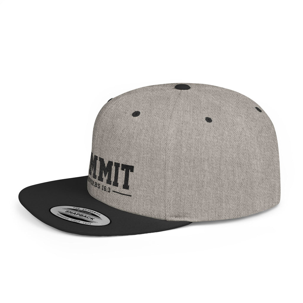 Commit Snapback Hat — "Commit" Proverbs 16:3 Embroidered Flat Bill Cap