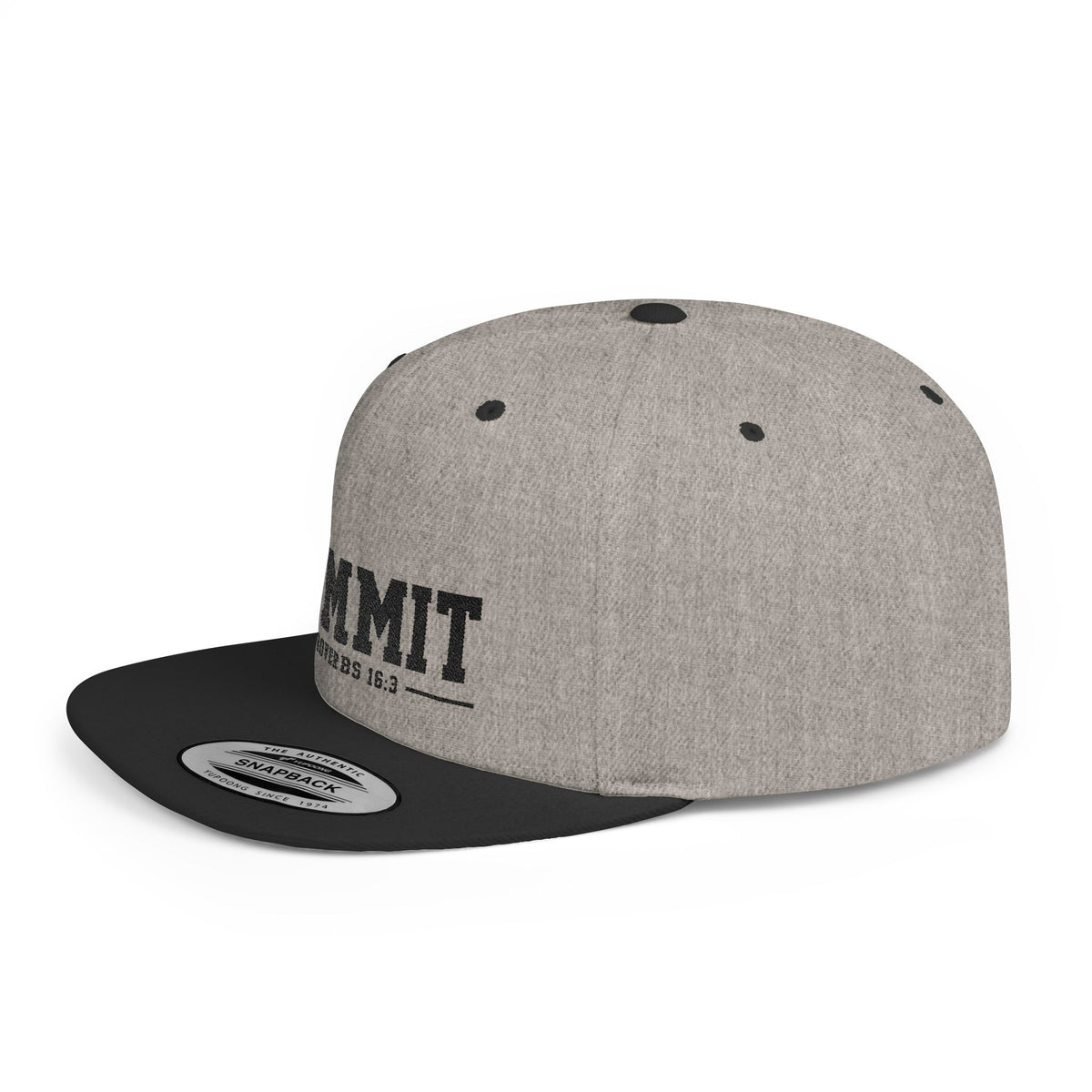 Commit Snapback Hat — "Commit" Proverbs 16:3 Embroidered Flat Bill Cap