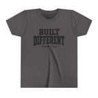 Youth Tee — "Built Different" Psalm 139:14 Christian Kids Shirt (Bella Canvas 3001y)