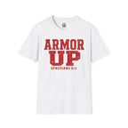 "Armor Up" Ephesians 6:11 T-Shirt — (Gildan 64000) Red Letters