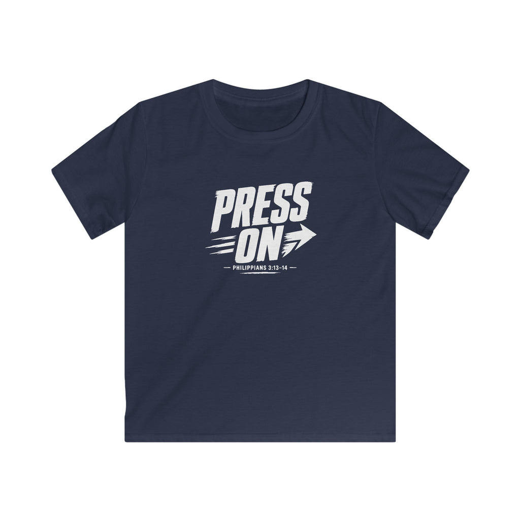 YOUTH "PRESS ON" Philippians 3:13–14 Tshirt (Gildan 64000y)