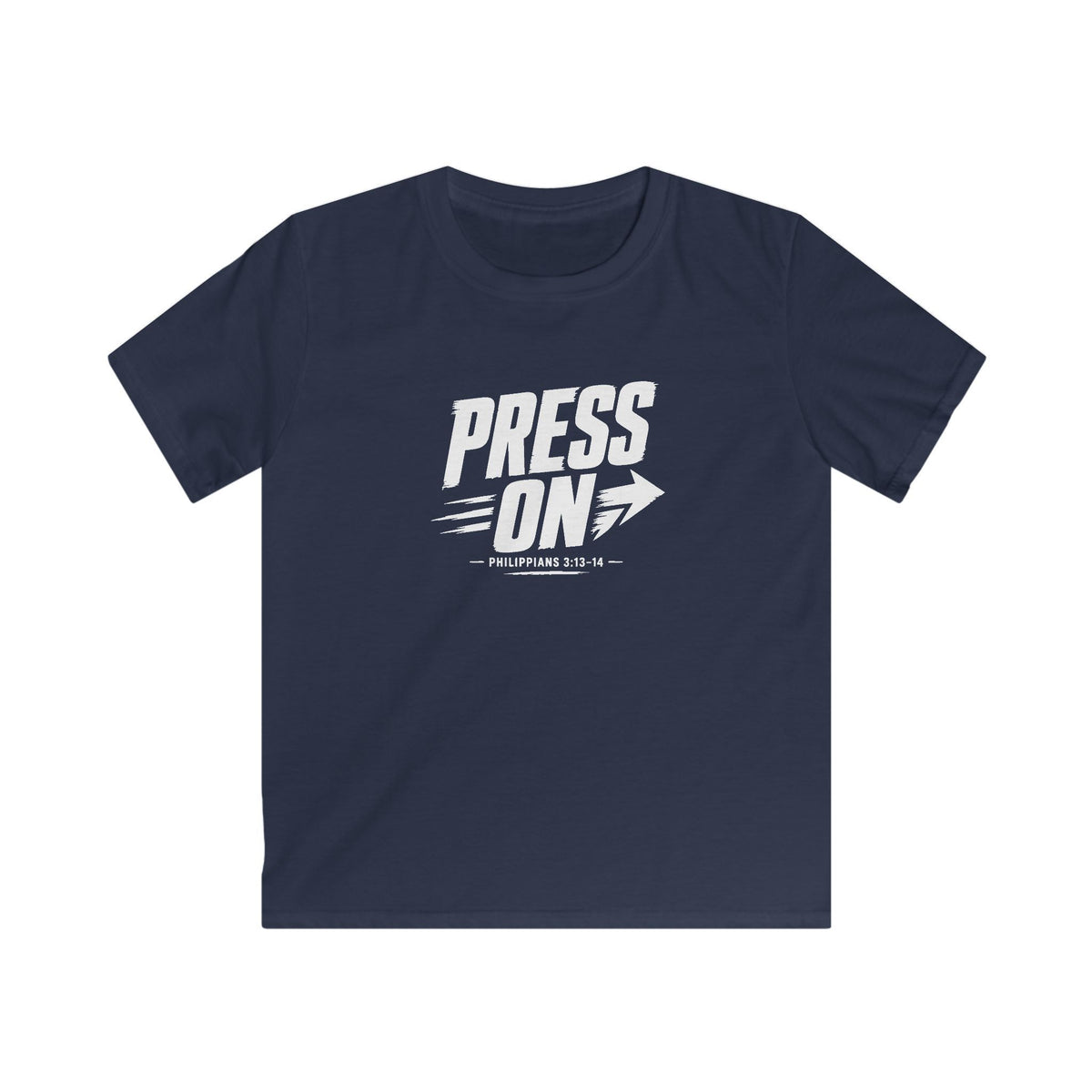 YOUTH "PRESS ON" Philippians 3:13–14 Tshirt (Gildan 64000y)