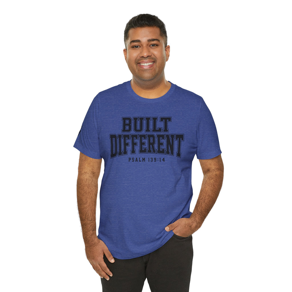 "Built Different" Psalm 139:14 Tee — Christian Faith Inspirational T-Shirt (Bella+Canvas 3001)