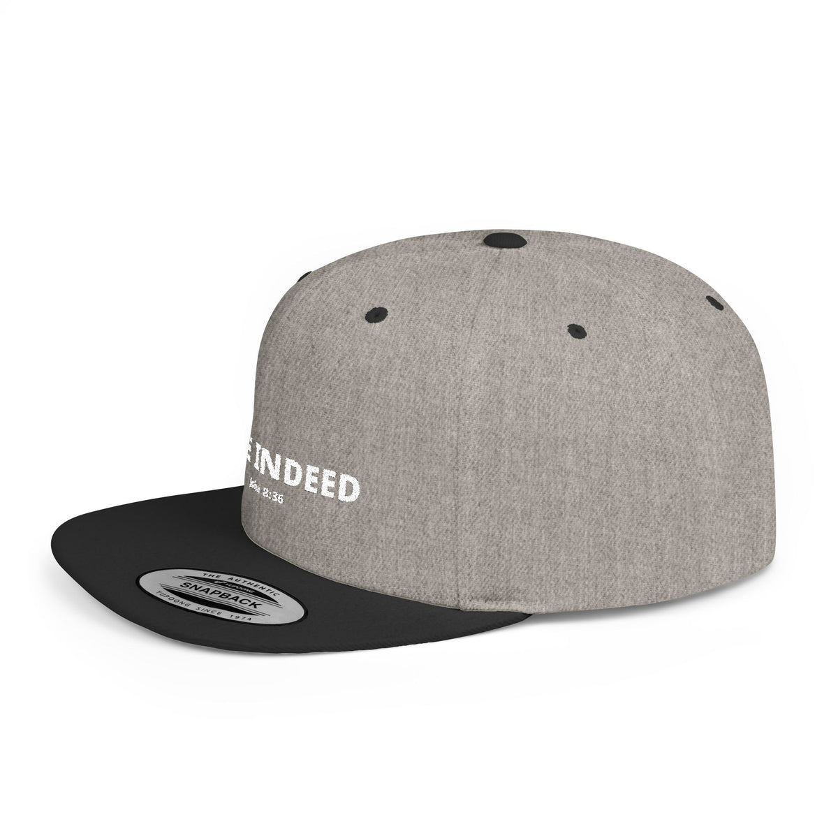 Snapback Hat — "FREE INDEED" John 8:36 Embroidered Flat-Bill Cap