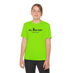 Youth "All the way" Matthew 10:38-39  Christian Motivational Shirt (Sport Tek) Black letters