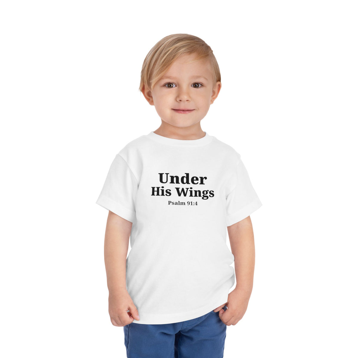 Toddler "Under His Wings" Psalm 91:4 Tee — Faith-Based Kids Shirt (Bella Canvas)