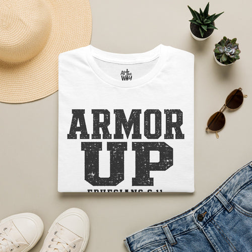 "Armor Up" Ephesians 6:11 T-Shirt — Christian Faith Tee (Gildan 64000)