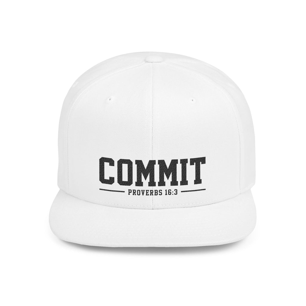 Commit Snapback Hat — "Commit" Proverbs 16:3 Embroidered Flat Bill Cap