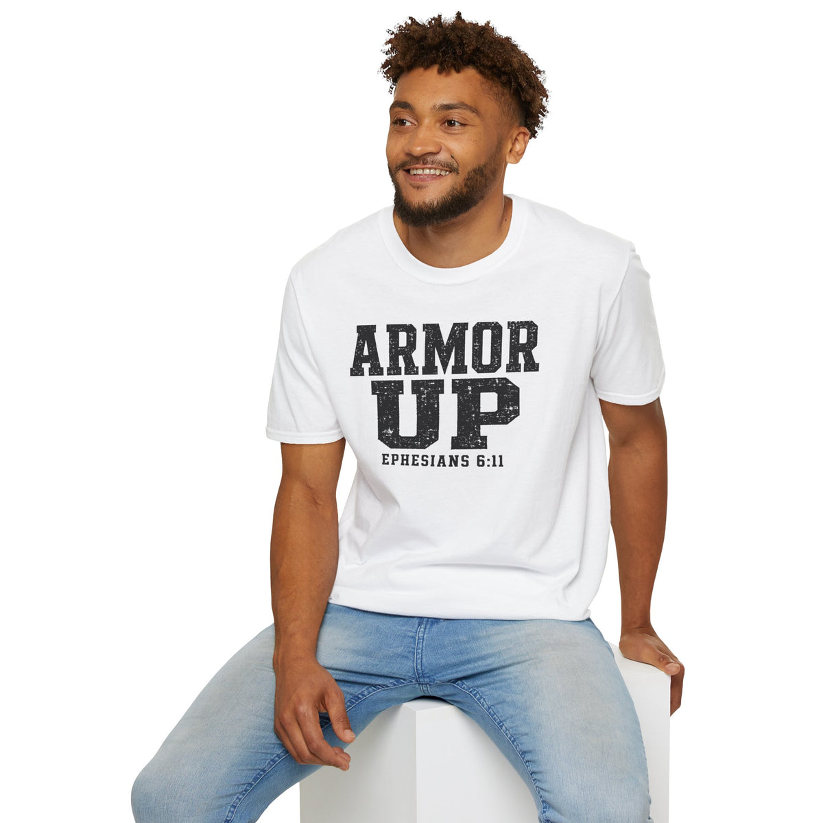 "Armor Up" Ephesians 6:11 T-Shirt — Christian Faith Tee (Gildan 64000)