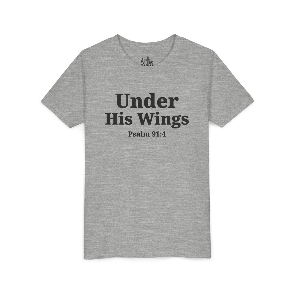 Youth Tee — "Under His Wings" Psalm 91:4 Faith T‑Shirt (Bella Canva 3001Y)