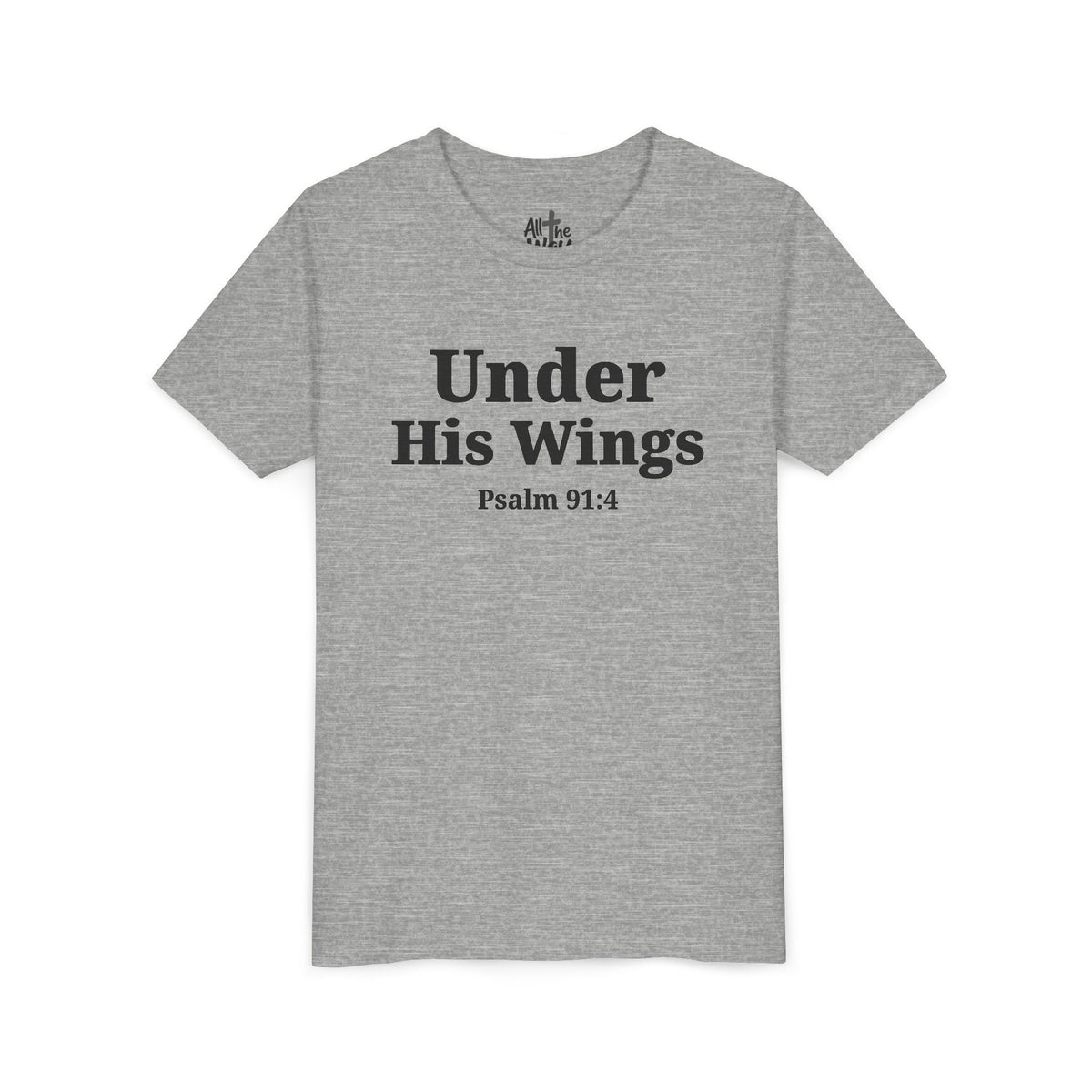 Youth Tee — "Under His Wings" Psalm 91:4 Faith T‑Shirt (Bella Canva 3001Y)