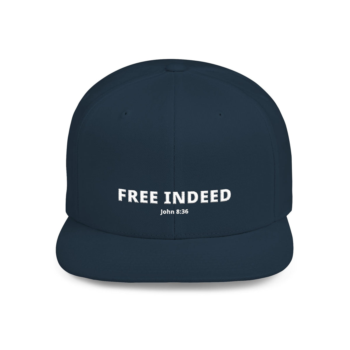 Snapback Hat — "FREE INDEED" John 8:36 Embroidered Flat-Bill Cap