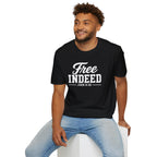 "Free Indeed" John 8:36 T-Shirt — Christian Faith Tee (Gildan 64000)