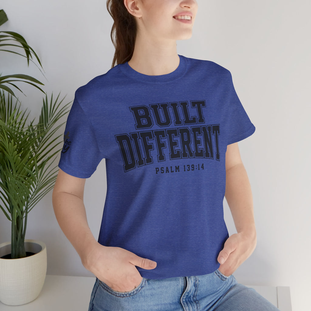 "Built Different" Psalm 139:14 Tee — Christian Faith Inspirational T-Shirt (Bella+Canvas 3001)