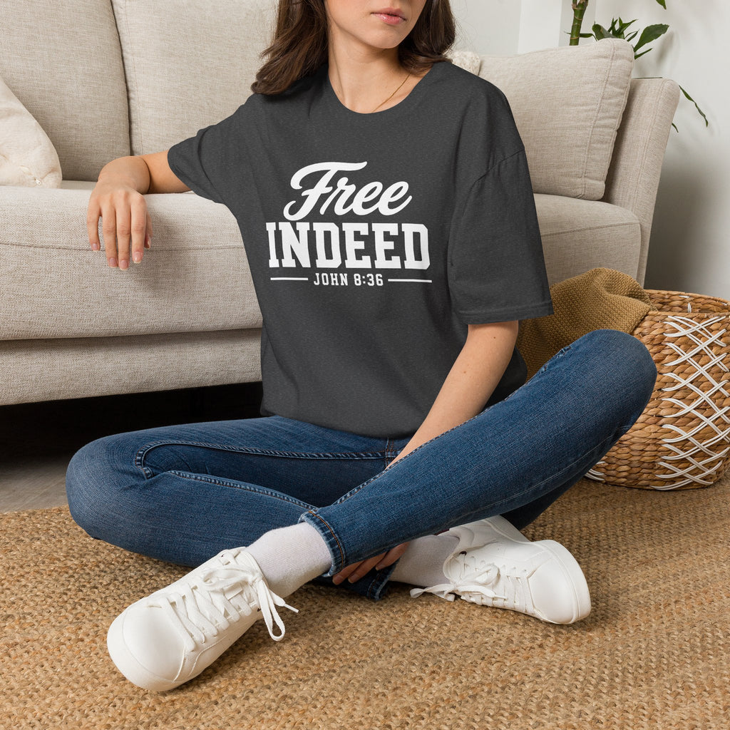 "Free Indeed" John 8:36 T-Shirt — Christian Faith Tee (Gildan 64000)