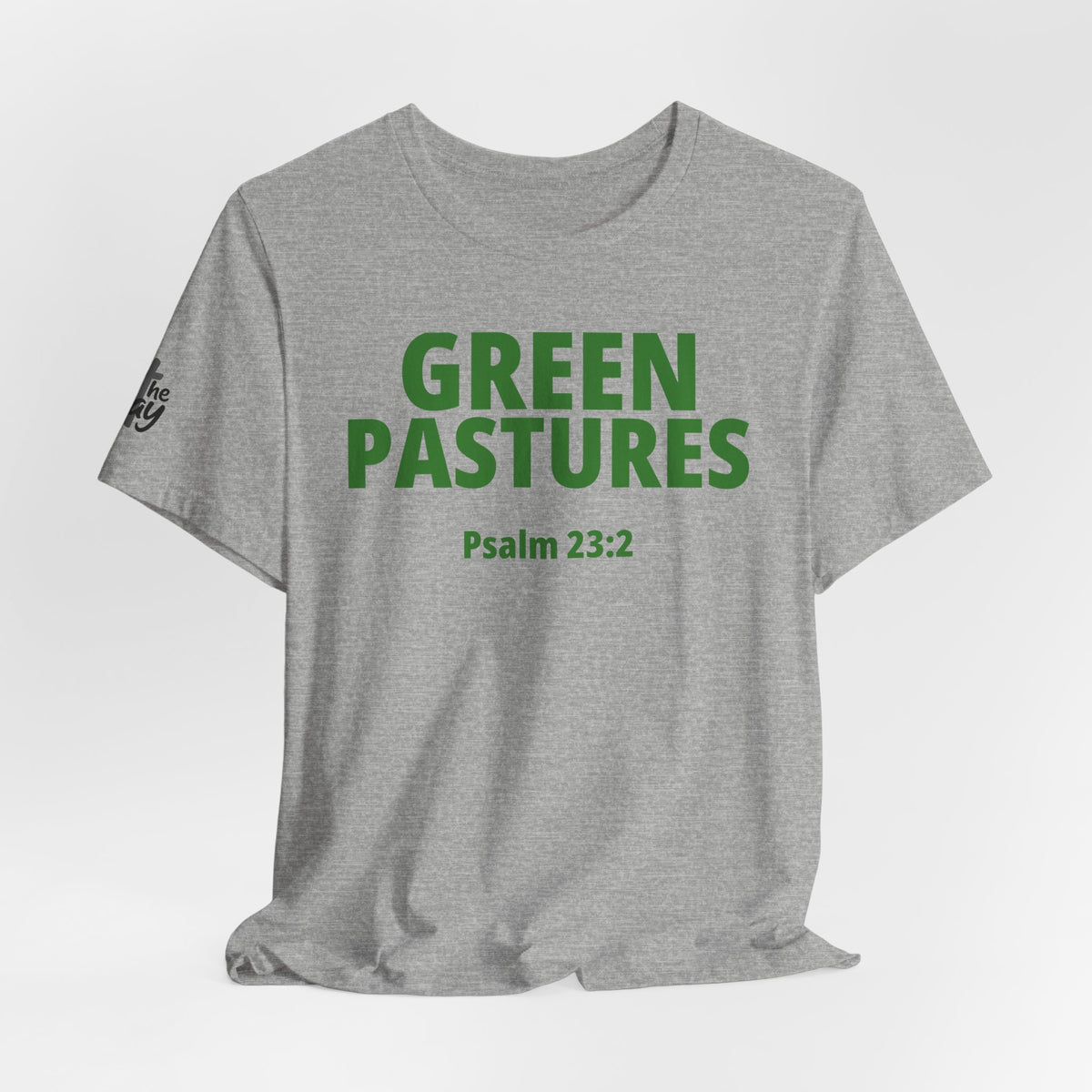"Green Pastures" Psalm 23:2 Tee — Christian Faith Inspirational T-Shirt (Bella+Canvas 3001)