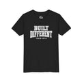 Youth Tee — "Built Different" Psalm 139:14 Christian Kids Shirt (Bella Canvas 3001y)