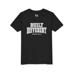 Youth Tee — "Built Different" Psalm 139:14 Christian Kids Shirt (Bella Canvas 3001y)