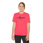 Youth "All the way" Matthew 10:38-39  Christian Motivational Shirt (Sport Tek) Black letters