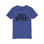 Youth Tee — "Built Different" Psalm 139:14 Christian Kids Shirt (Bella Canvas 3001y)
