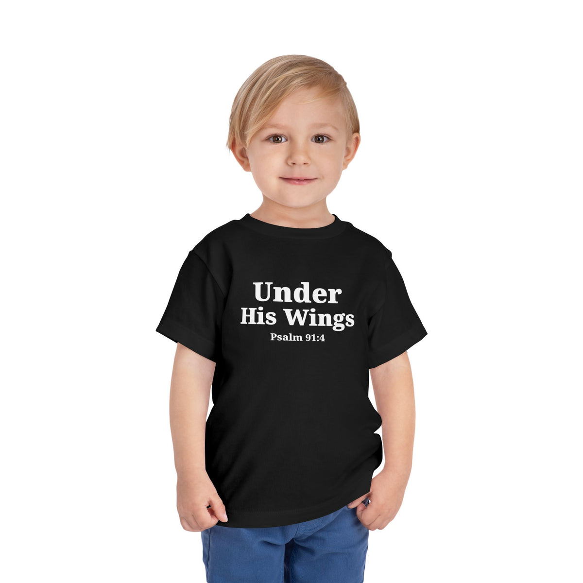 Toddler "Under His Wings" Psalm 91:4 Tee — Faith-Based Kids Shirt (Bella Canvas)