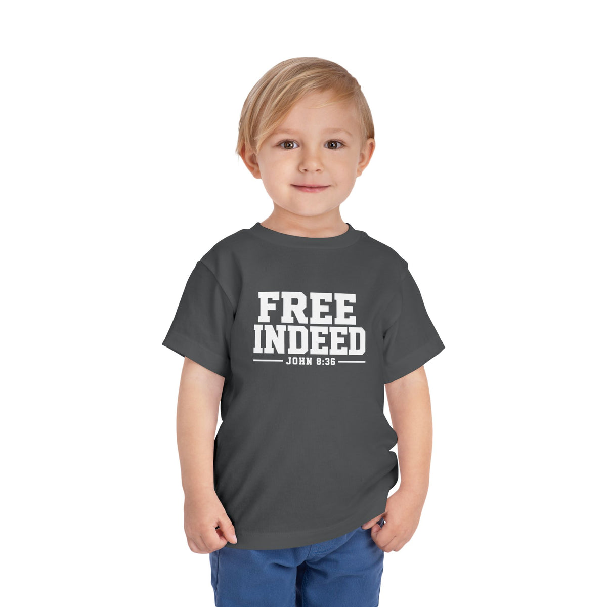 Toddler "Free Indeed"  John 8:36 Tee — Faith-Based Kids Shirt -Final