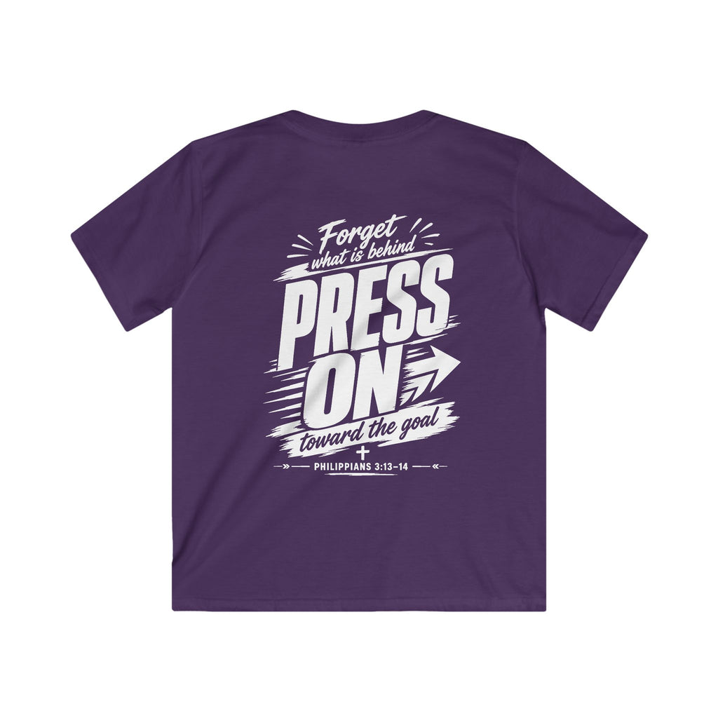 YOUTH "PRESS ON" Philippians 3:13–14 Tshirt (Gildan 64000y)