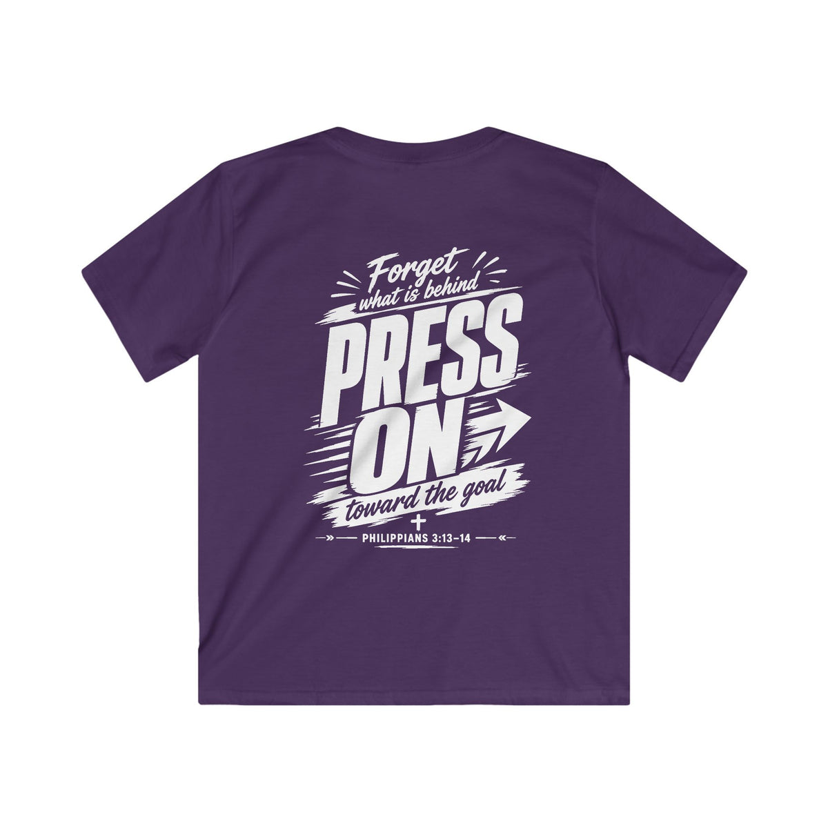 YOUTH "PRESS ON" Philippians 3:13–14 Tshirt (Gildan 64000y)