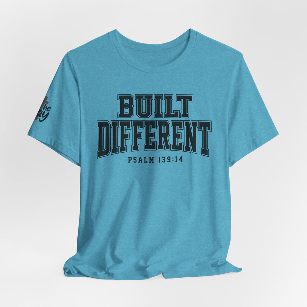 "Built Different" Psalm 139:14 Tee — Christian Faith Inspirational T-Shirt (Bella+Canvas 3001)
