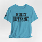 "Built Different" Psalm 139:14 Tee — Christian Faith Inspirational T-Shirt (Bella+Canvas 3001)