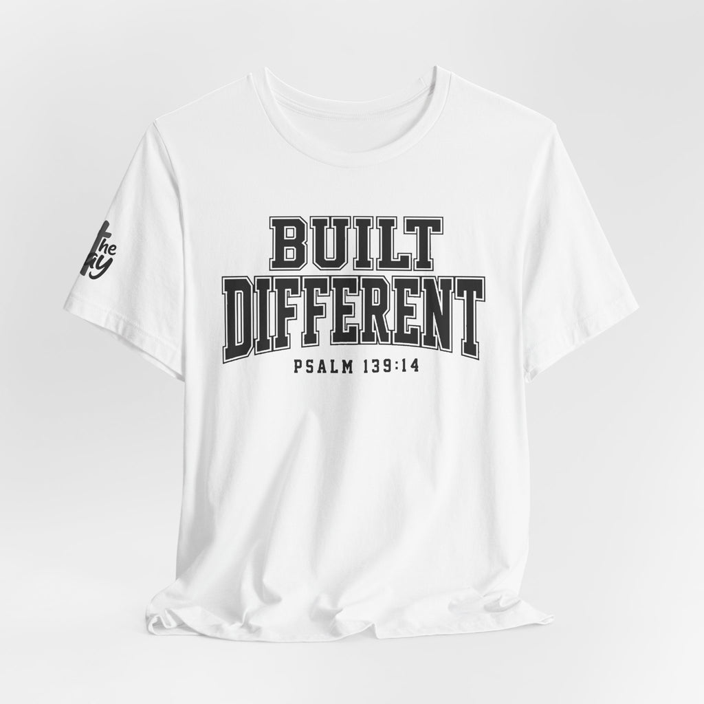 "Built Different" Psalm 139:14 Tee — Christian Faith Inspirational T-Shirt (Bella+Canvas 3001)