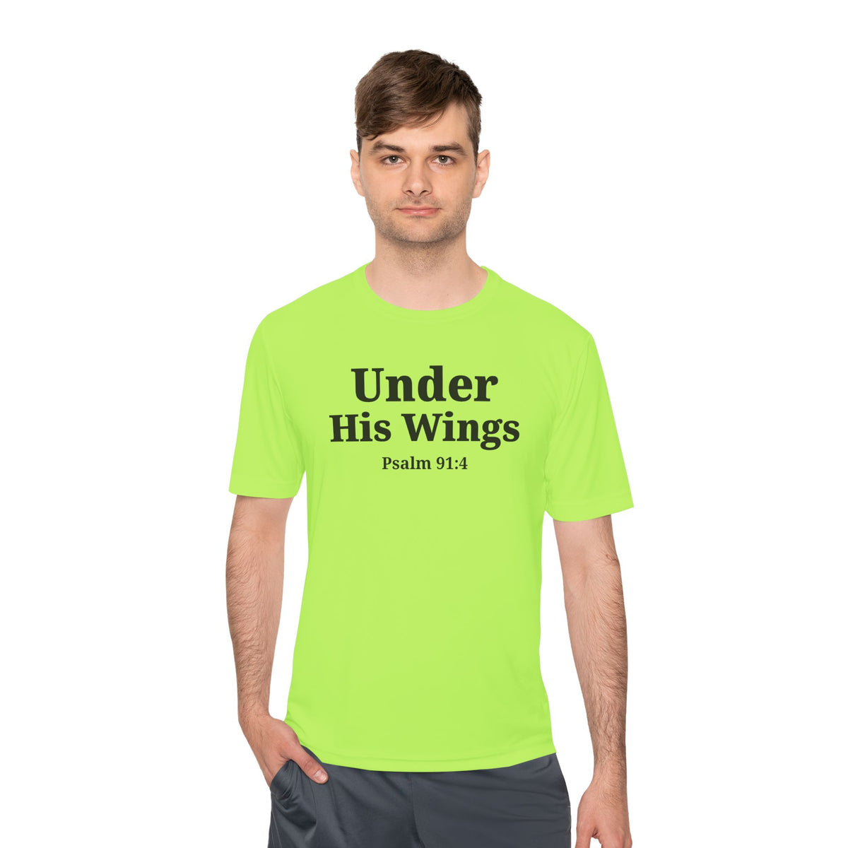 Moisture Wicking Tee "Under his Wings" Psalm 91:4 (Sport tek)