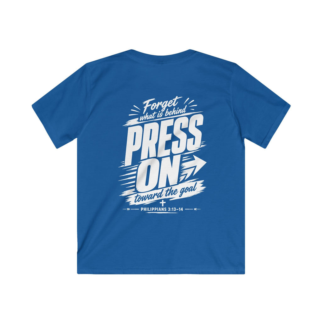 YOUTH "PRESS ON" Philippians 3:13–14 Tshirt (Gildan 64000y)