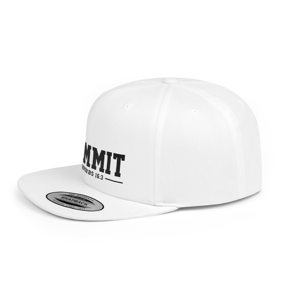 Commit Snapback Hat — "Commit" Proverbs 16:3 Embroidered Flat Bill Cap