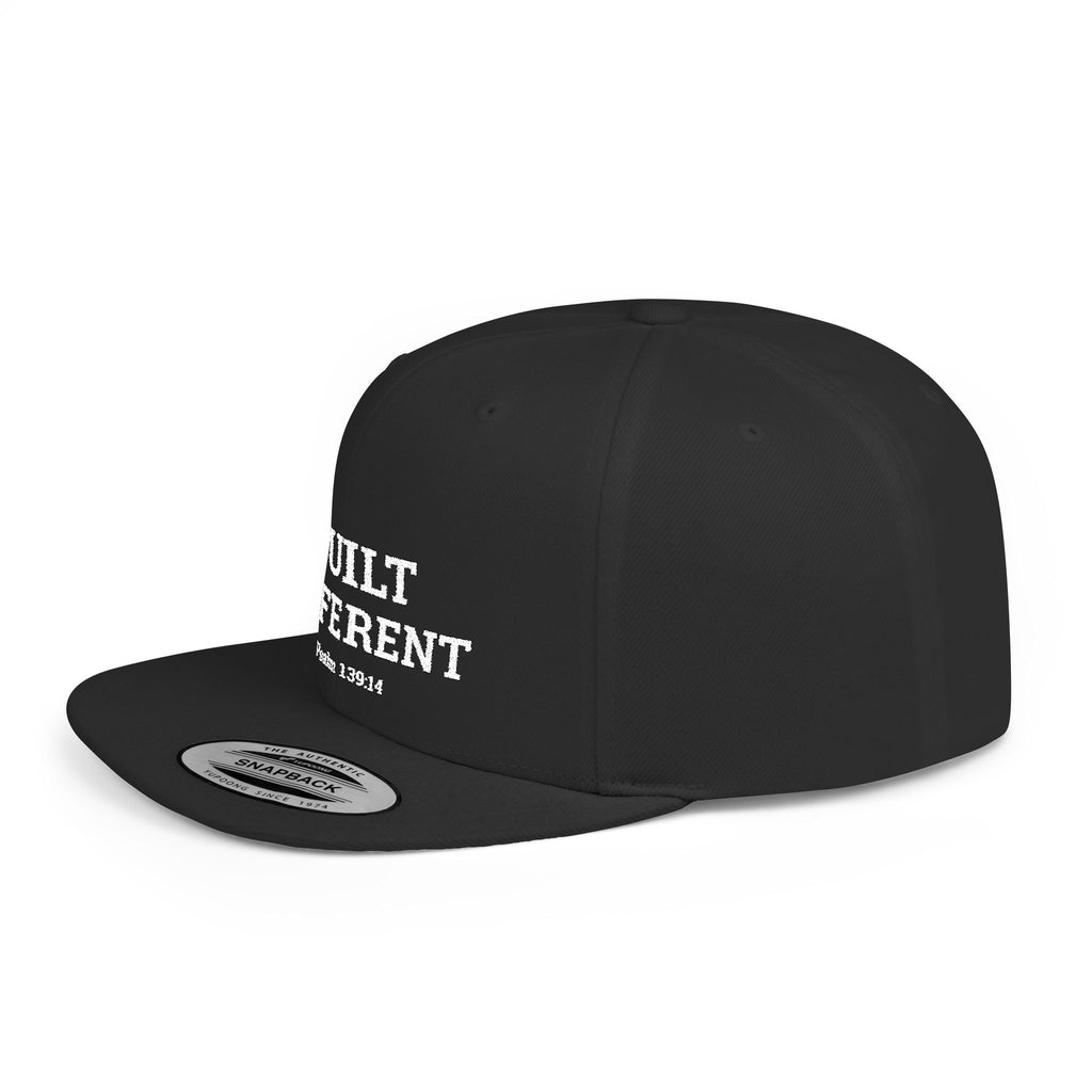 Snapback Hat — "Built Different" Psalm 139:14 Embroidered Flat-Bill Cap
