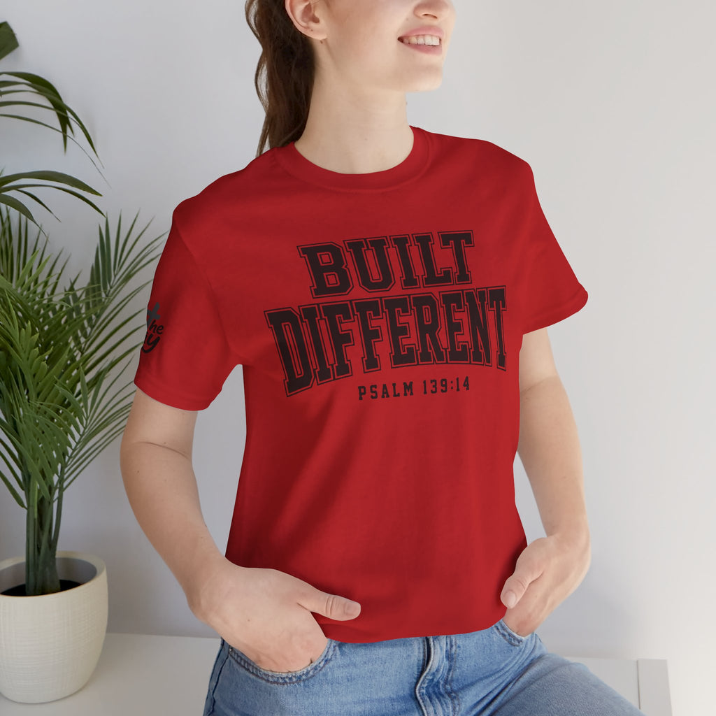 "Built Different" Psalm 139:14 Tee — Christian Faith Inspirational T-Shirt (Bella+Canvas 3001)