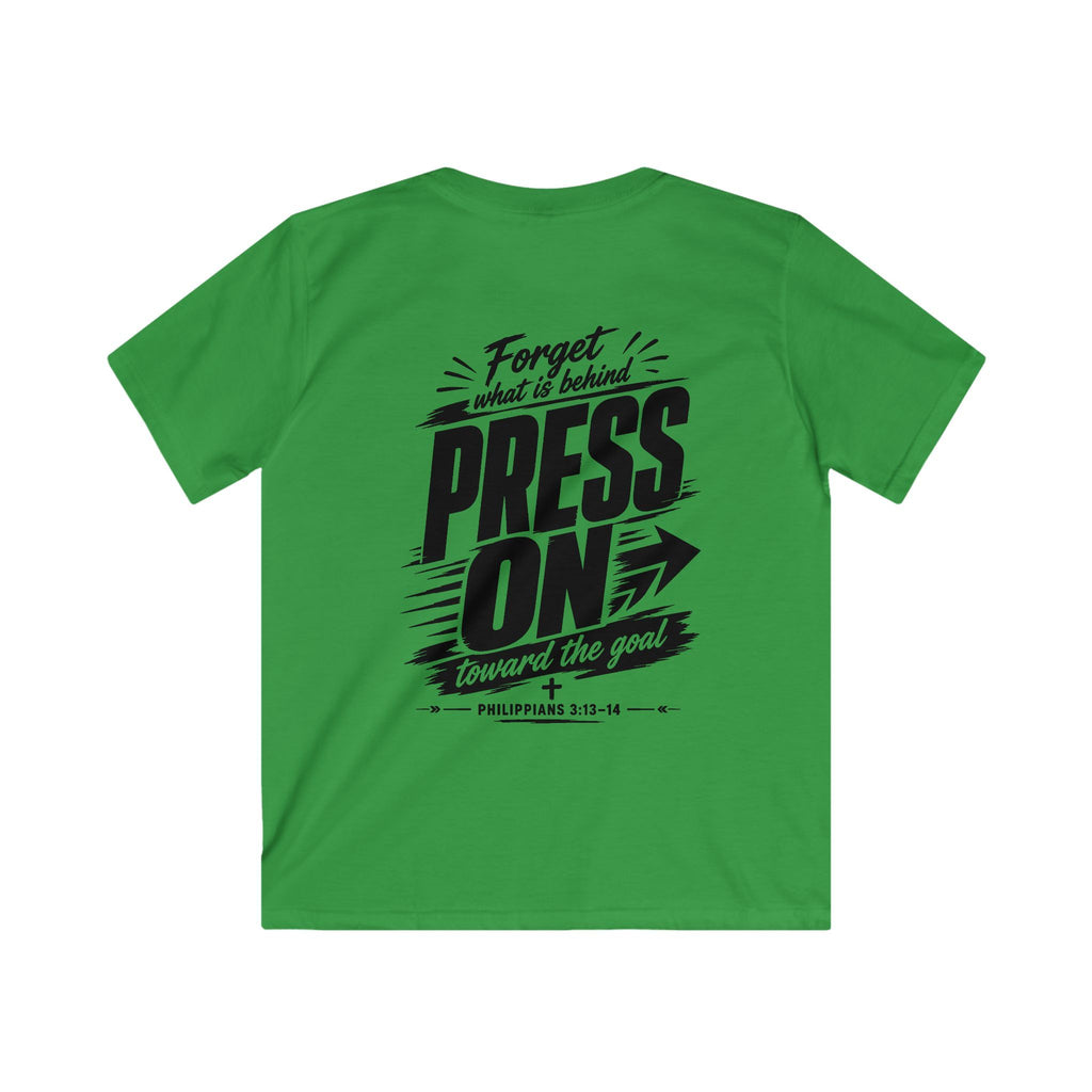 YOUTH "PRESS ON" Philippians 3:13–14 Tshirt (Gildan 64000y)