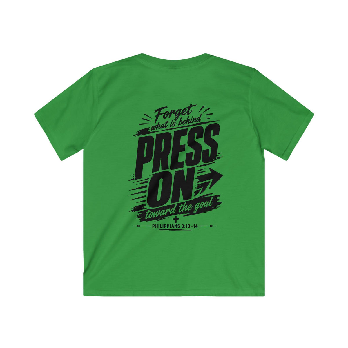 YOUTH "PRESS ON" Philippians 3:13–14 Tshirt (Gildan 64000y)