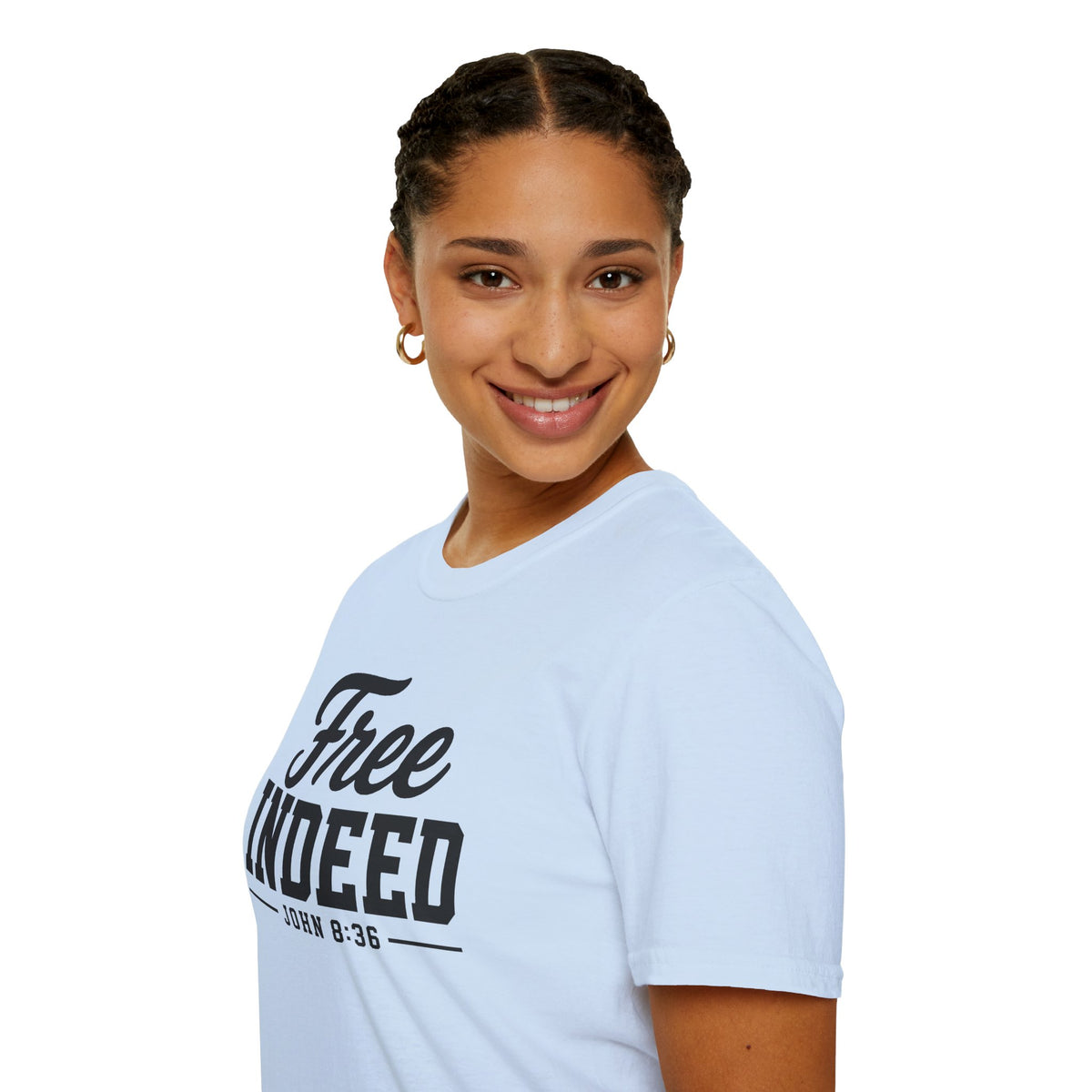 "Free Indeed" John 8:36 T-Shirt — Christian Faith Tee (Gildan 64000)