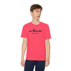 Youth "All the way" Matthew 10:38-39  Christian Motivational Shirt (Sport Tek) Black letters