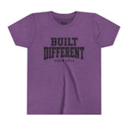 Youth Tee — "Built Different" Psalm 139:14 Christian Kids Shirt (Bella Canvas 3001y)