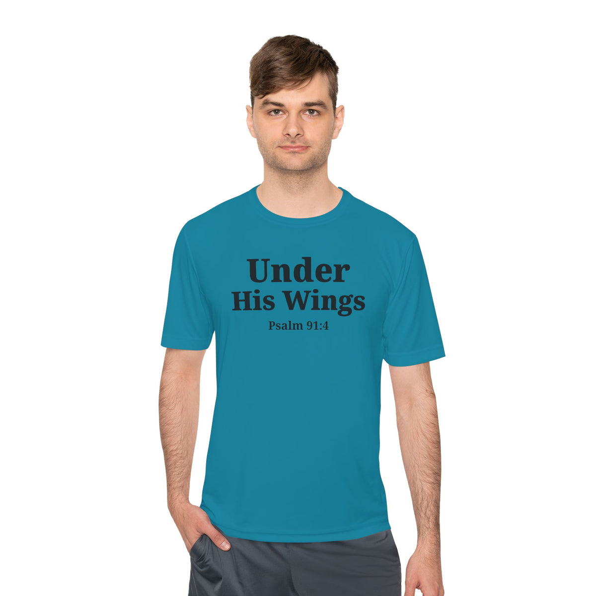 Moisture Wicking Tee "Under his Wings" Psalm 91:4 (Sport tek)