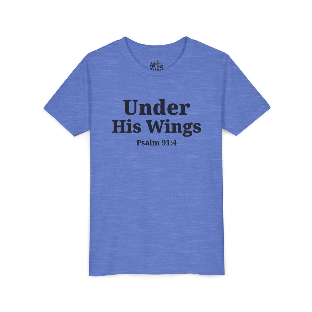 Youth Tee — "Under His Wings" Psalm 91:4 Faith T‑Shirt (Bella Canva 3001Y)