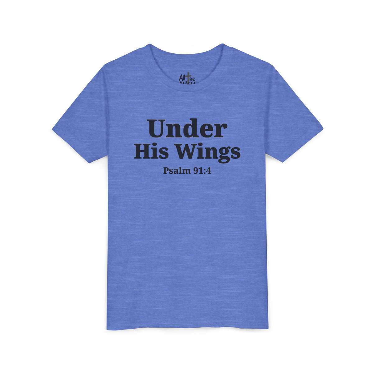 Youth Tee — "Under His Wings" Psalm 91:4 Faith T‑Shirt (Bella Canva 3001Y)