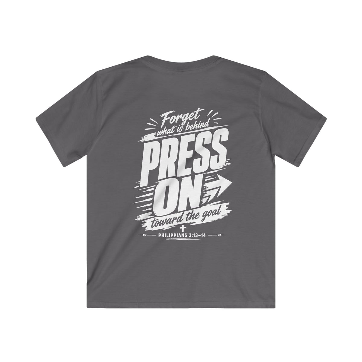 YOUTH "PRESS ON" Philippians 3:13–14 Tshirt (Gildan 64000y)