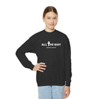 Youth Crewneck Sweatshirt — "All The Way" Inspirational Bible Verse (Matthew 10:38-39)